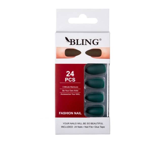E-shop Umelé nechty, BLING Fashion Nail Tips (24 ks) - fľaštičkovo zelená, matná