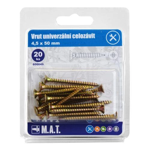 E-shop Univerzálne skrutky s celým závitom 4,5 × 50 mm, pozinkované, 20 ks
