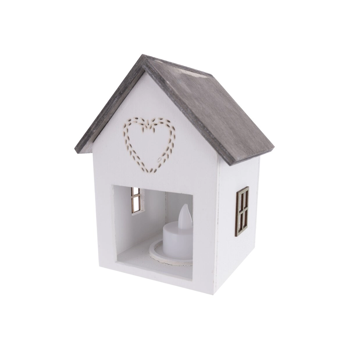 Drevený dekoratívny domček s integrovaným LED osvetlením, biely, 15 cm