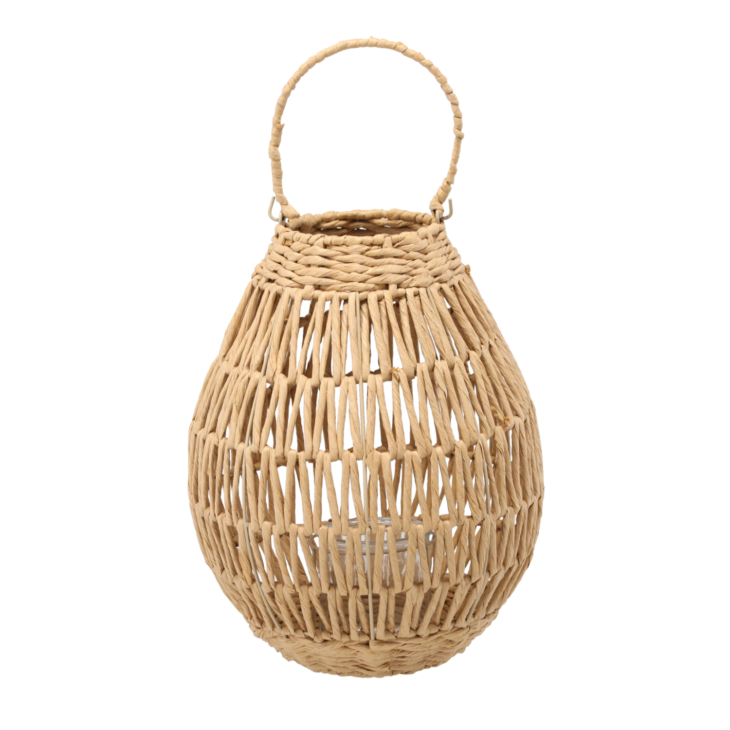 E-shop Prírodná prútená lucerna so sklenenou vložkou 29 × 37 cm