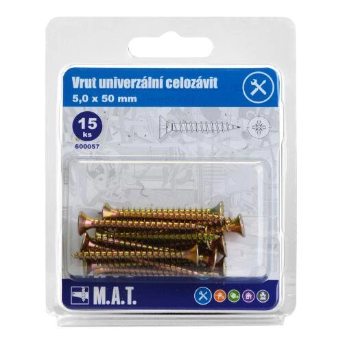 E-shop Univerzálny skrutka s celým závitom 5 × 50 mm, pozink, 15 ks