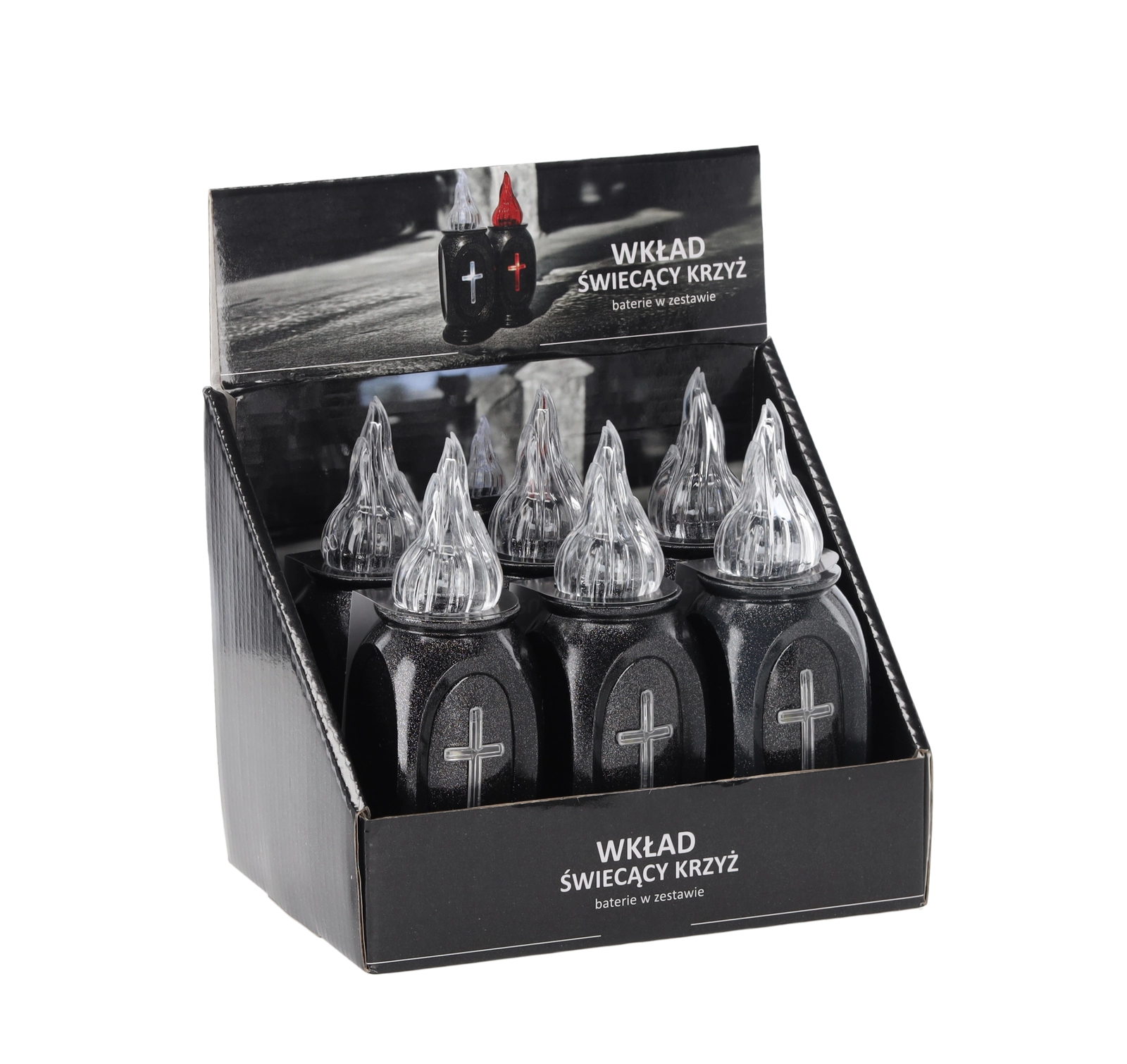 LED vložka Vaso so svietiacim krížom, žulová, studená biela