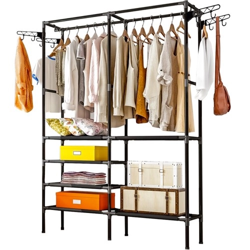 E-shop Ruhhy 22671 Stojan na oblečenie čierny 173 x 36 x 108 cm oceľ a netkaná textília