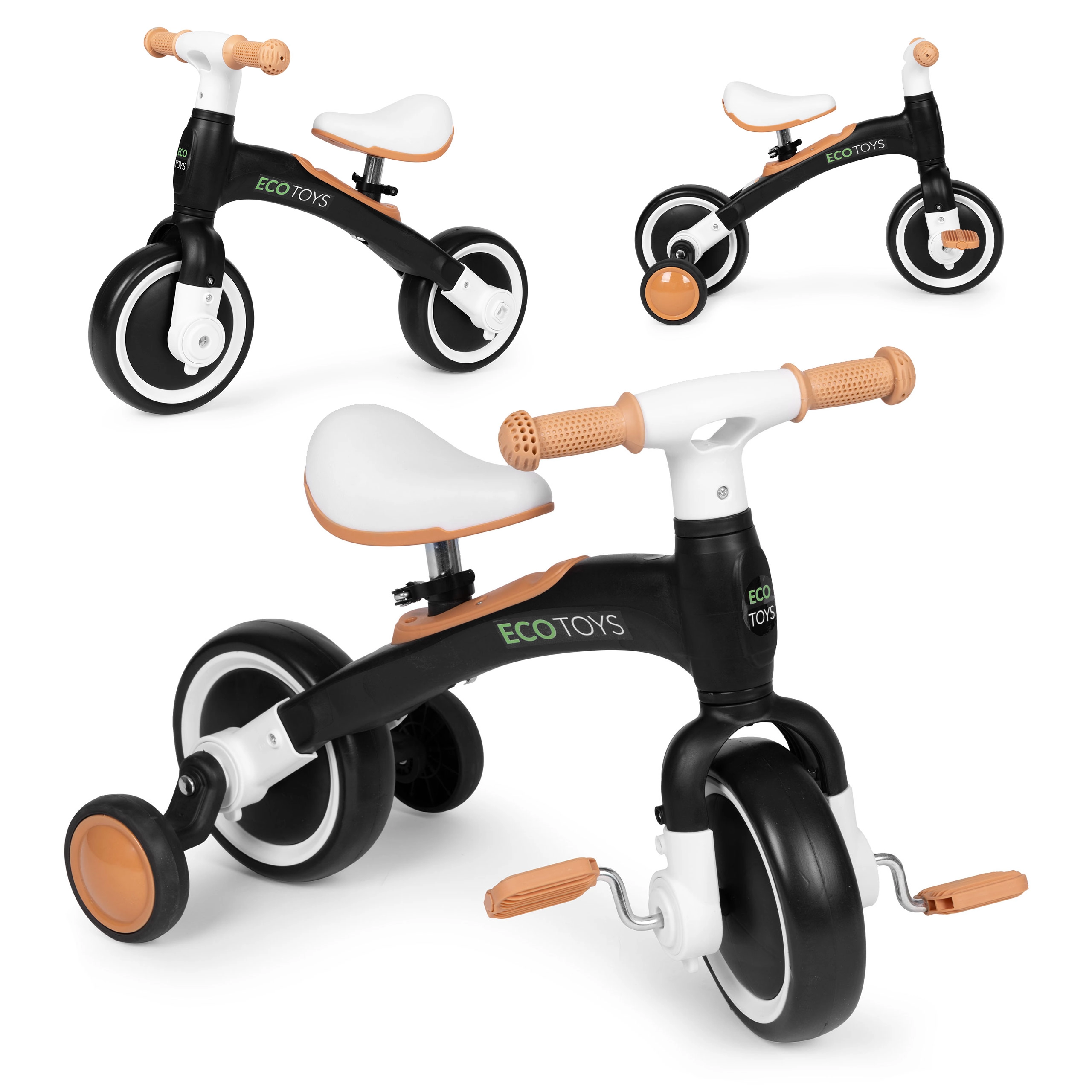 Odrážadlo s pedálmi 3v1 čierne ECOTOYS