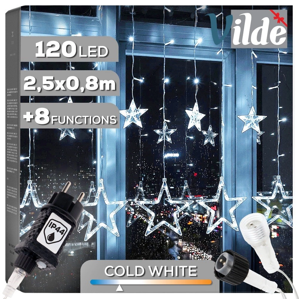 E-shop Svetelná hviezdičková závesná girlanda 120 LED, 2,5 m, studená biela