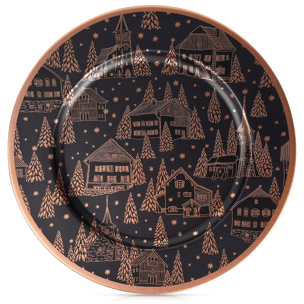 E-shop Dekoratívny podtácok pod tanier, čierny s medeným vzorom, 33 cm