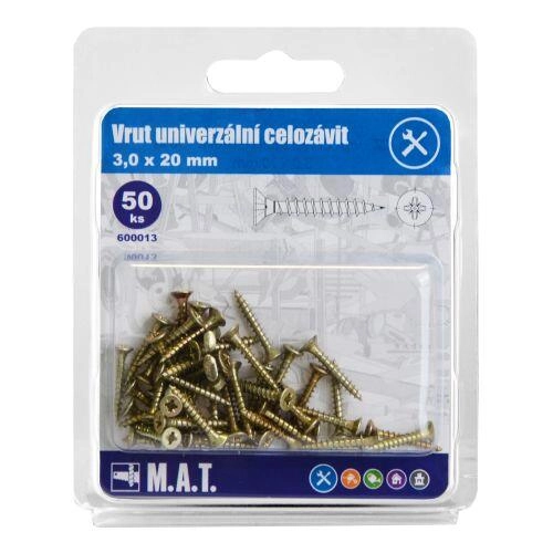 E-shop Univerzálne skrutky s plným závitom 3,0 × 20 mm, pozinkované, 50 ks