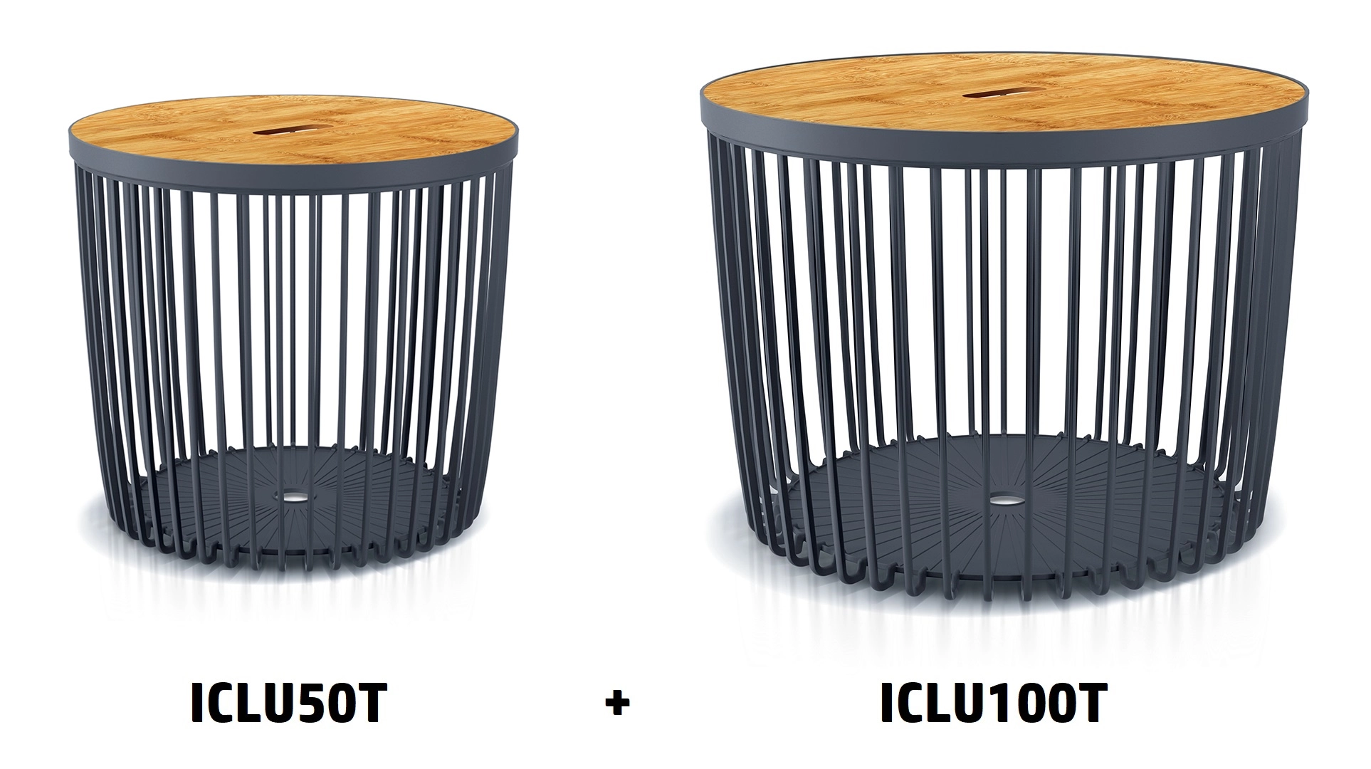 E-shop Prosperplast Set 2 univerzálnych košov CLUBO s bambusovými vekami 50+100l antracit