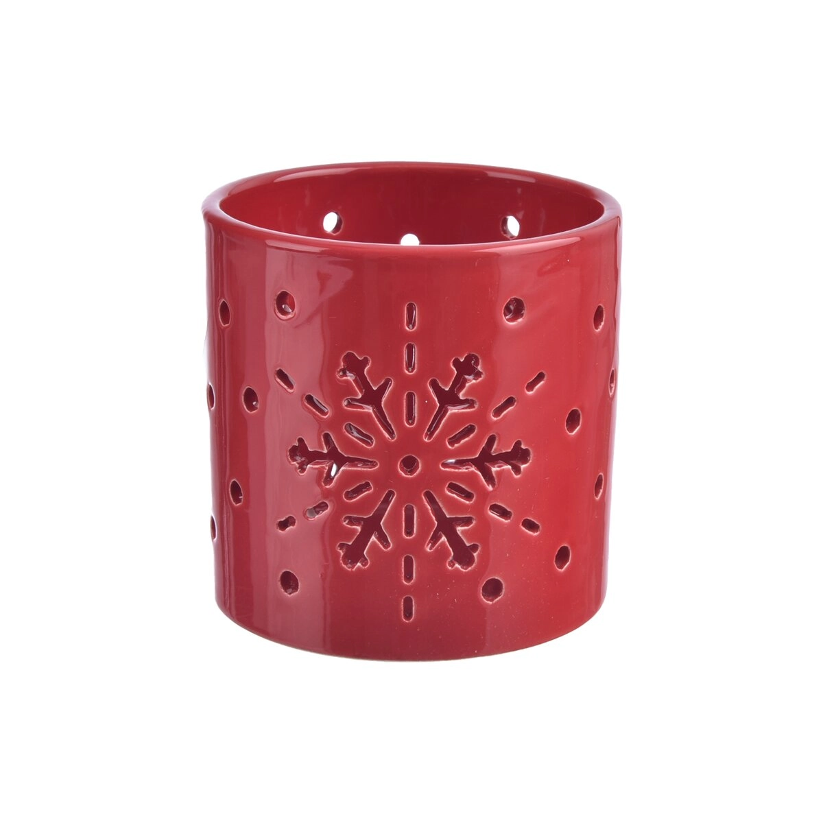 E-shop Keramický svietnik vločka červený 11 cm