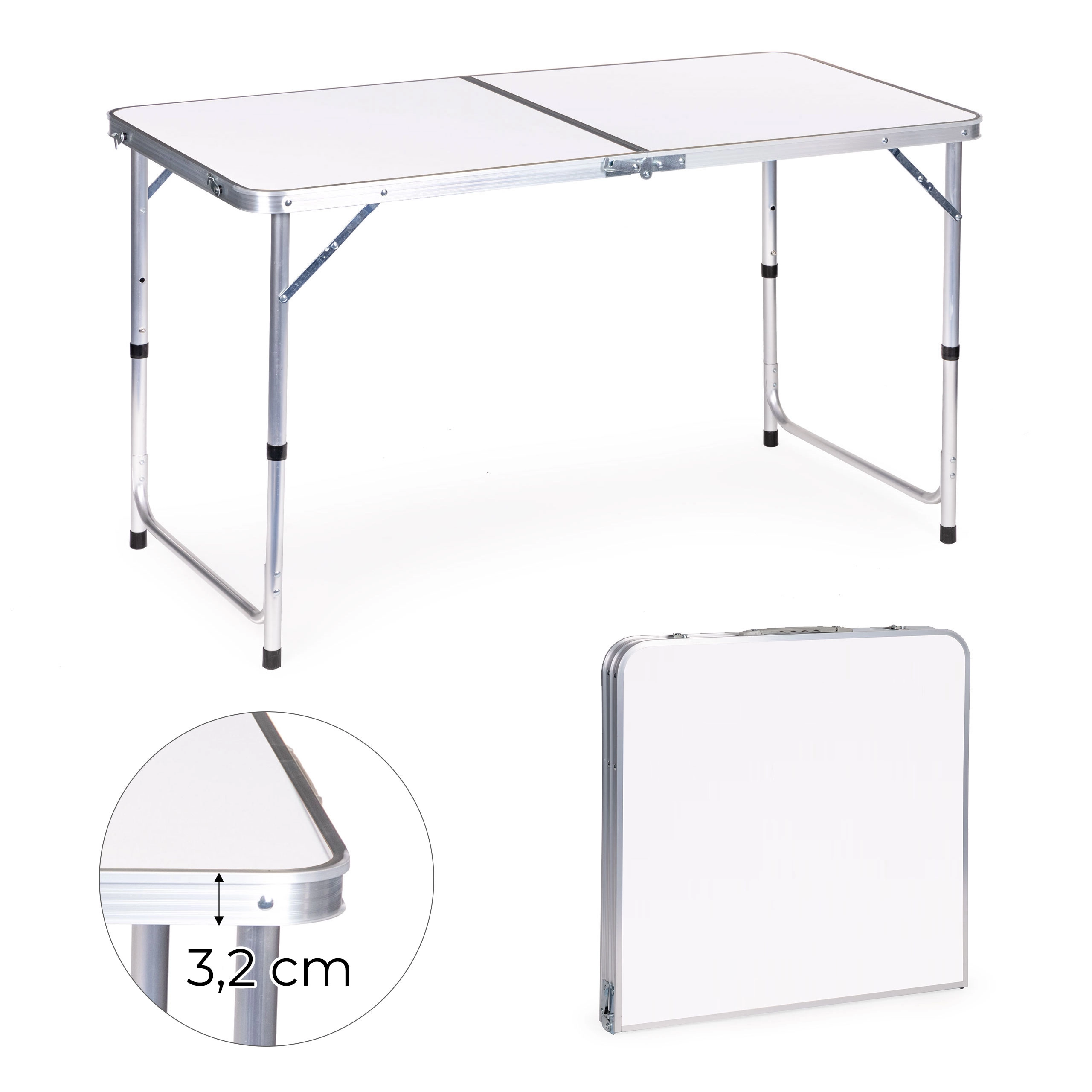 E-shop Skladací turistický stôl MultiGarden, biela doska 120 × 60 cm