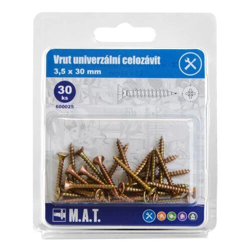 E-shop Univerzálne skrutky, celý závit 3,5 × 30 mm, pozink, 30 ks