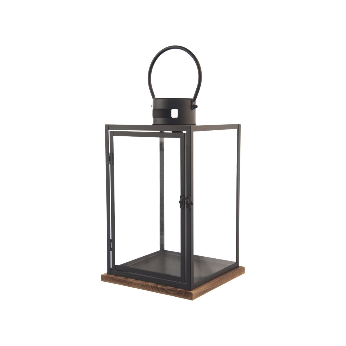 E-shop Kovová lucerna s drevenými detailmi čierna stredná