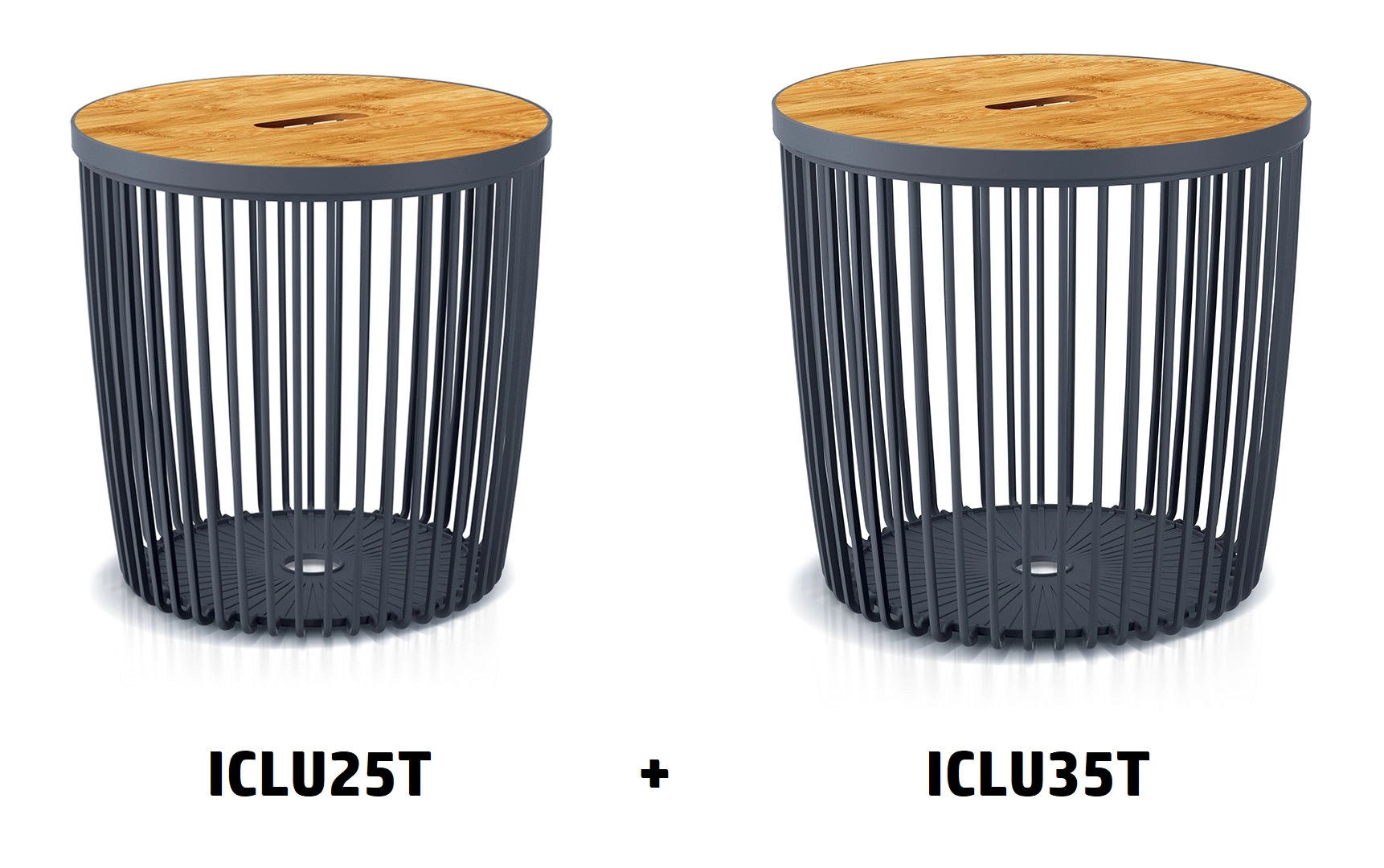 E-shop Prosperplast Set 2 univerzálnych košov CLUBO s bambusovými vekami 25 + 35 l antracit