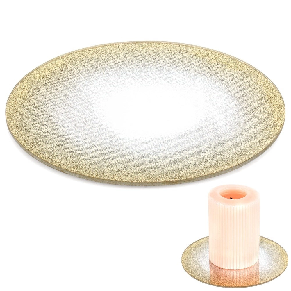 E-shop Podtácek na sviečku 150 mm okrúhly zrkadlo s gliterm, zlatá