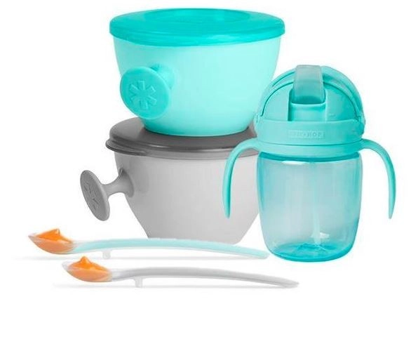 SKIPHOP Set jedálenský s om Easy-Feed Mealtime Set Teal Grey 6m+ 5 ks