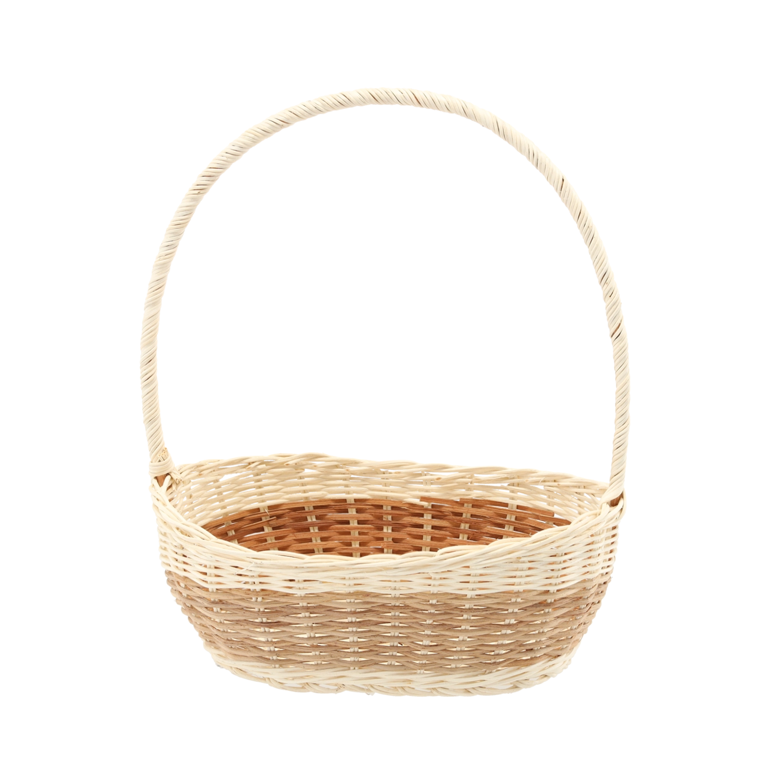 E-shop Ratanový košík s rukoväťou biely s prírodnými prvkami 30 × 22 × 10/12/38 cm
