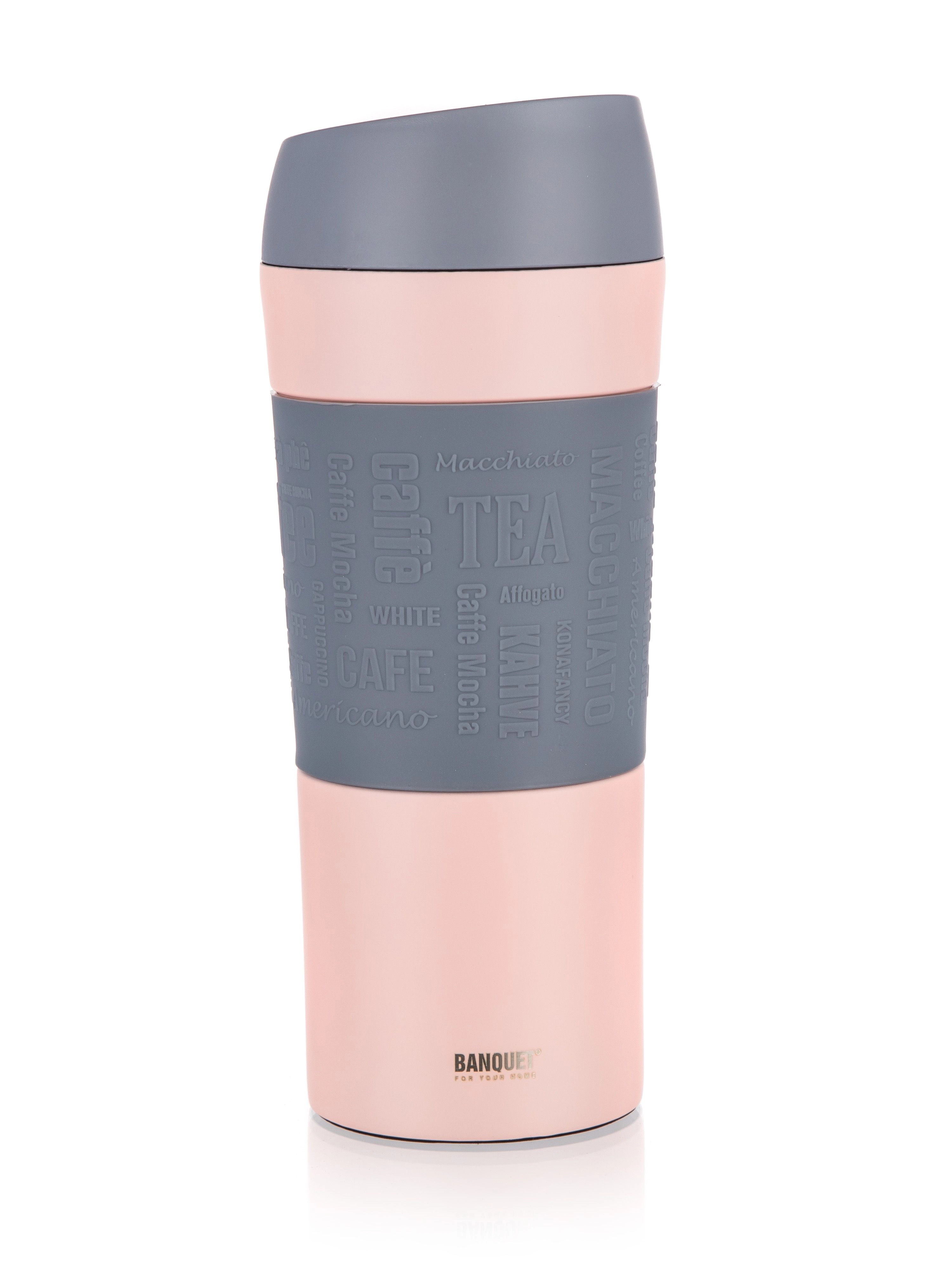 E-shop Termopohár MATTY 400 ml z nehrdzavejúcej ocele so silikónovým rukávom – ružový