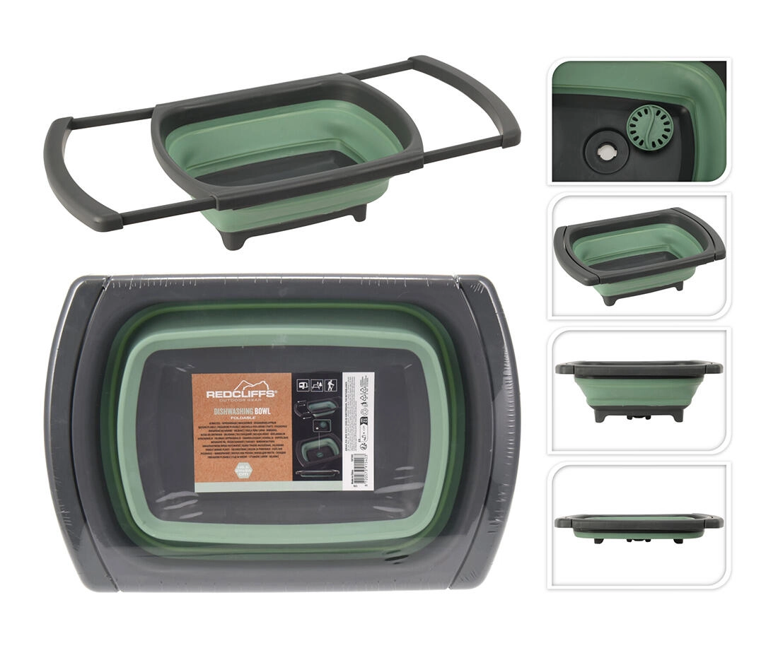 E-shop Skladací obdĺžnikový drez 29 × 26 cm z polypropylénu a TPE, sivozelený