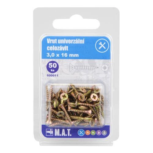 E-shop Univerzálny skrutka s plným závitom 3,0 × 16 mm, pozink, 50 ks