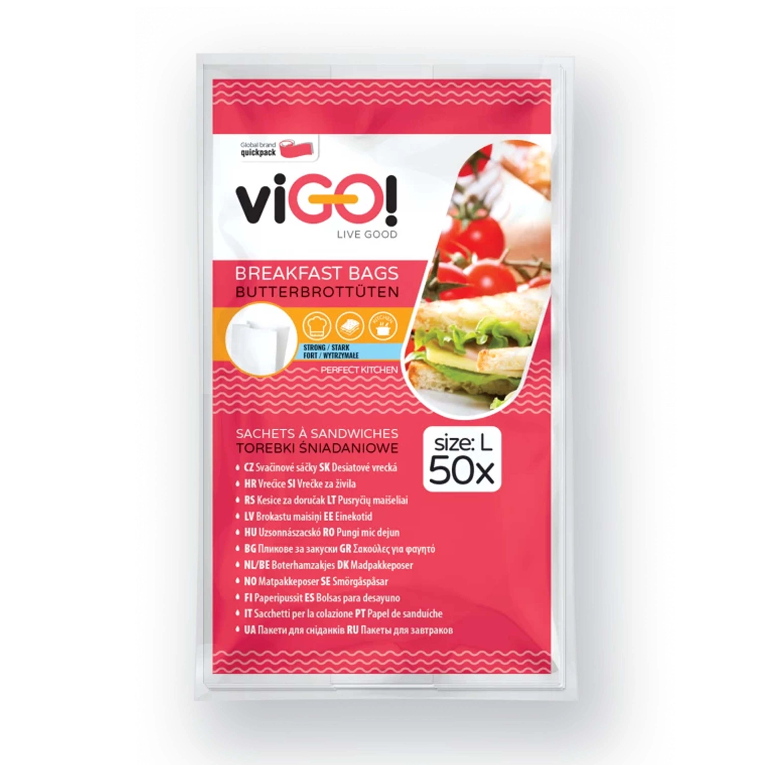 E-shop Papierové desiatové vrecká VIGO 19 × 22 cm, biele, 50 ks