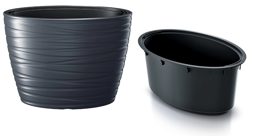 E-shop PROSPERPLAST Kvetináč oválny s vkladom MAZE antracit 58,5cm