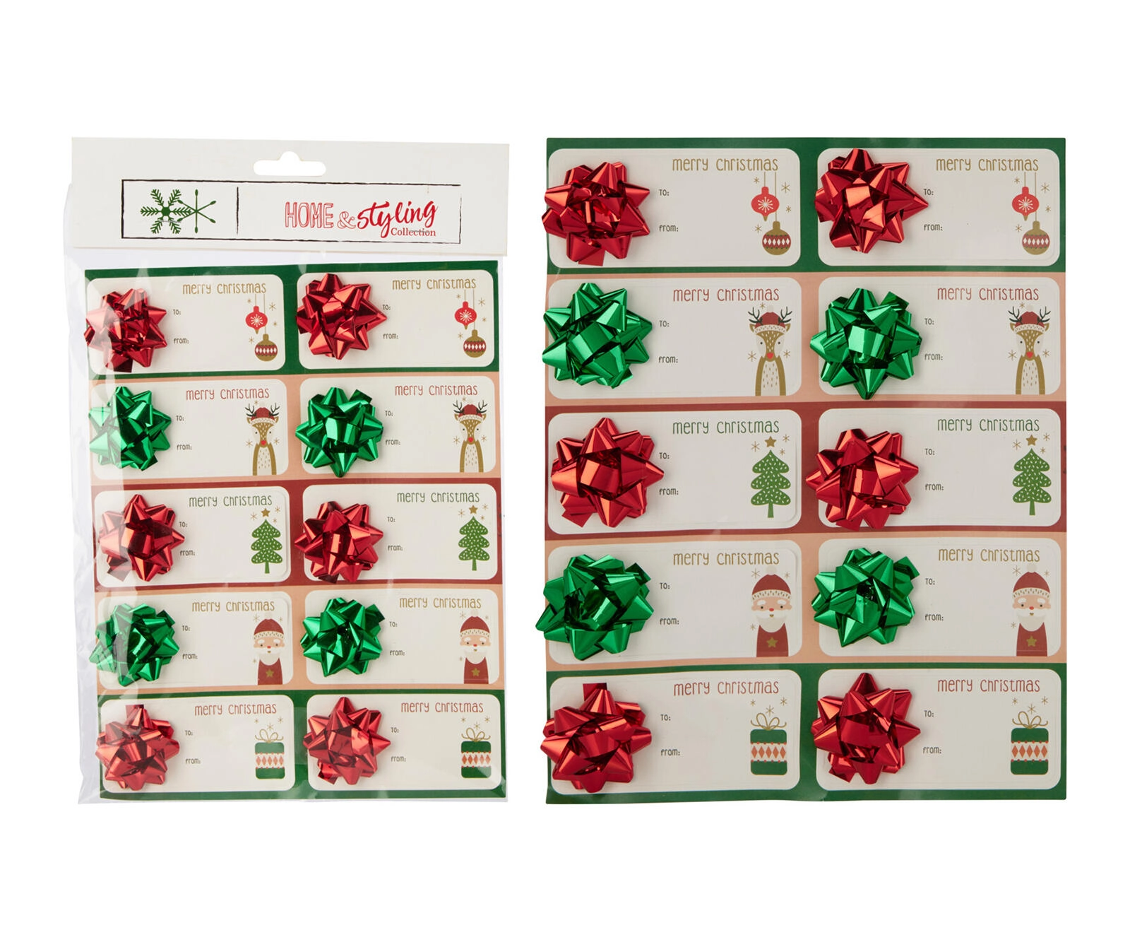 E-shop Vianočné samolepiace menovky s mašľou – mix farieb, 10 ks