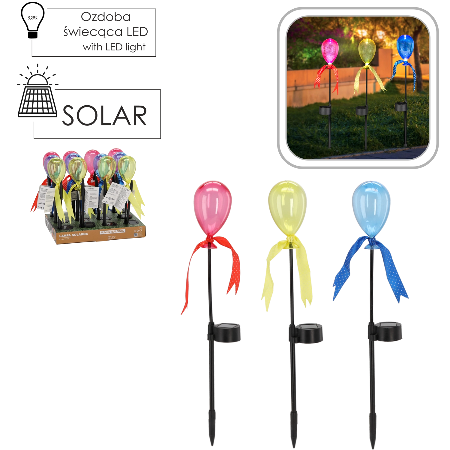 E-shop Solárna záhradná lampa balónik, mix farieb, 44 cm