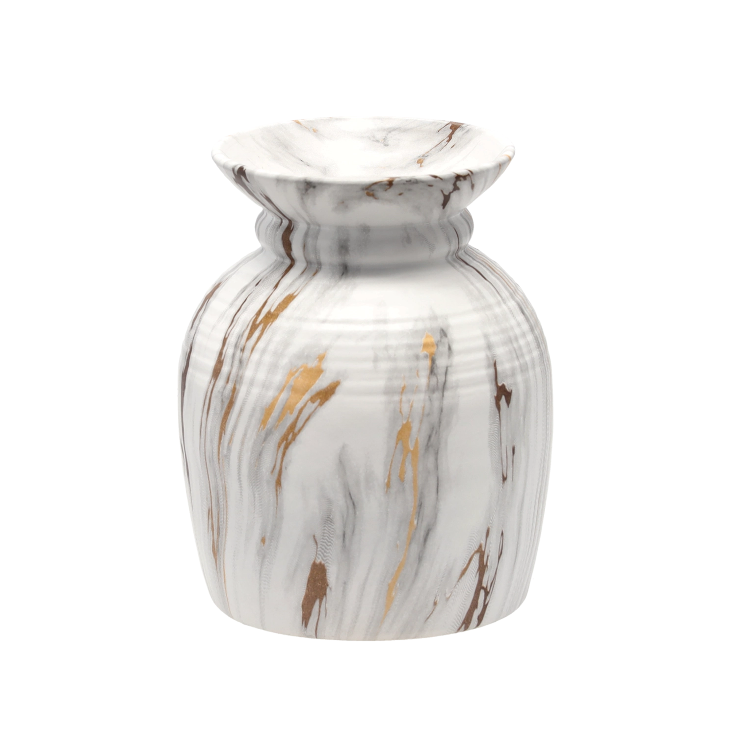 Keramická váza 15 × 15 × 18 cm bielo-zlatá