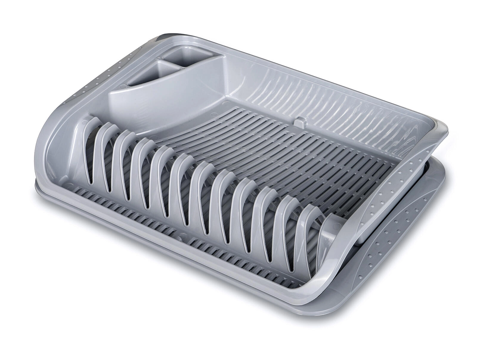 Plastový odkvapkávač na riad s podnosom 39,5 × 29,5 cm, sivý