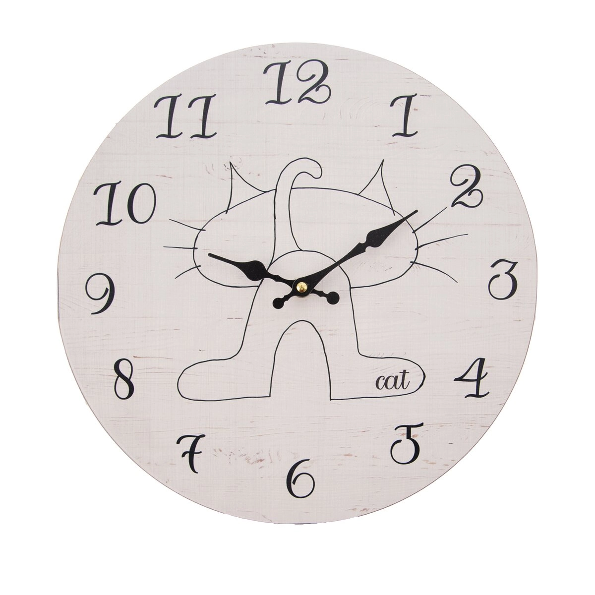 E-shop Nástenné drevené hodiny Cat, priemer 34 cm