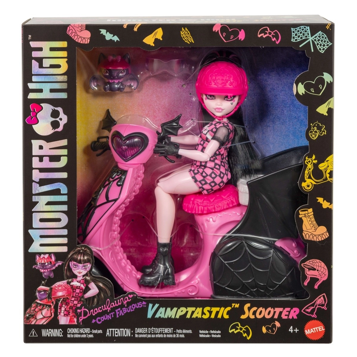 Monster High Draculaura s upírskym skútrom a netopierom