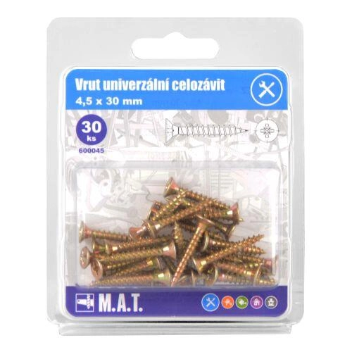 E-shop Univerzálne skrutky s celým závitom 4,5 × 30 mm, zinkované, 30 ks