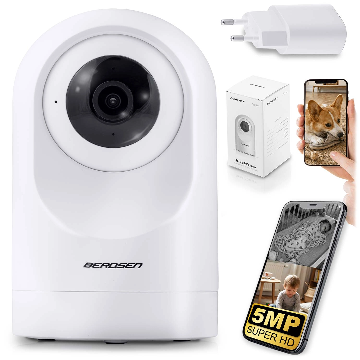 E-shop Otočná Wi‑Fi IP kamera 5 MP Berdsen biela