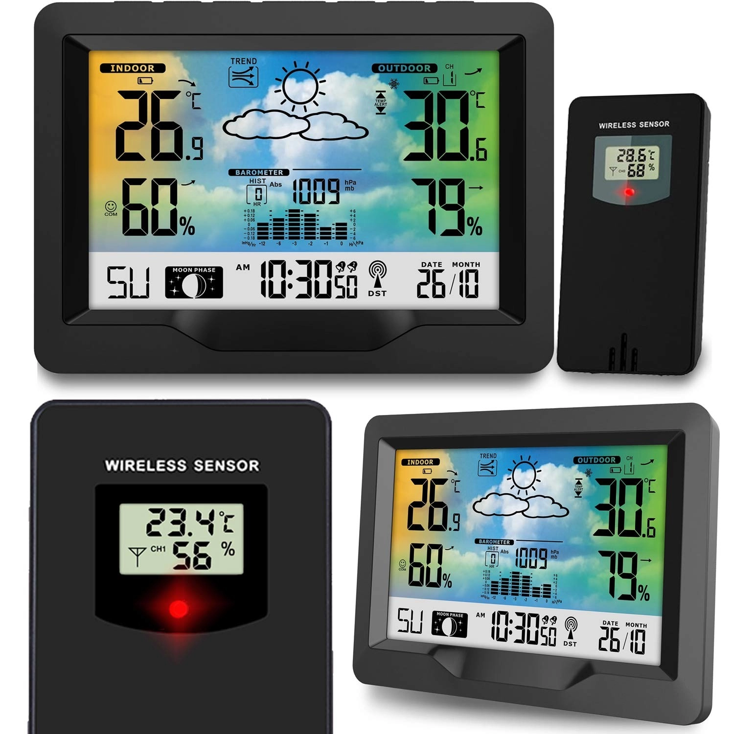 E-shop Bezdrôtová meteorologická stanica s farebným displejom a DCF synchronizáciou, čierna