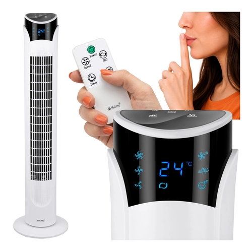 E-shop Ruhhy stĺpový ventilátor s diaľkovým ovládaním a LED, biely, 83 cm