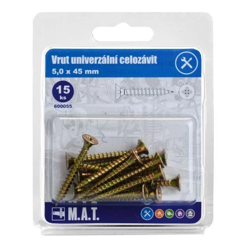 E-shop Univerzálna skrutka s plným závitom 5 × 45 mm, pozinkovaná, 15 ks