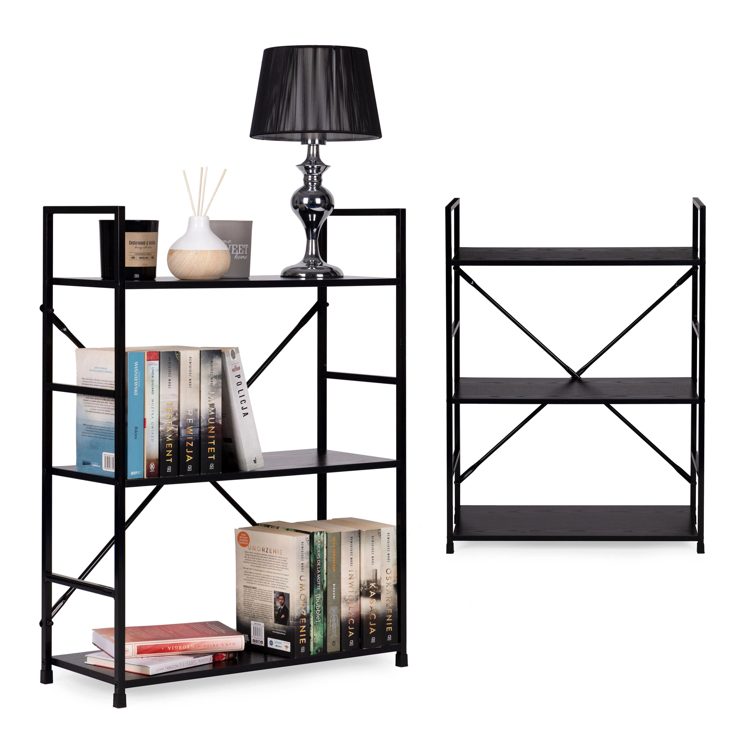 E-shop Drevená knižnica s kovovým rámom LOFT, 3 police ModernHome