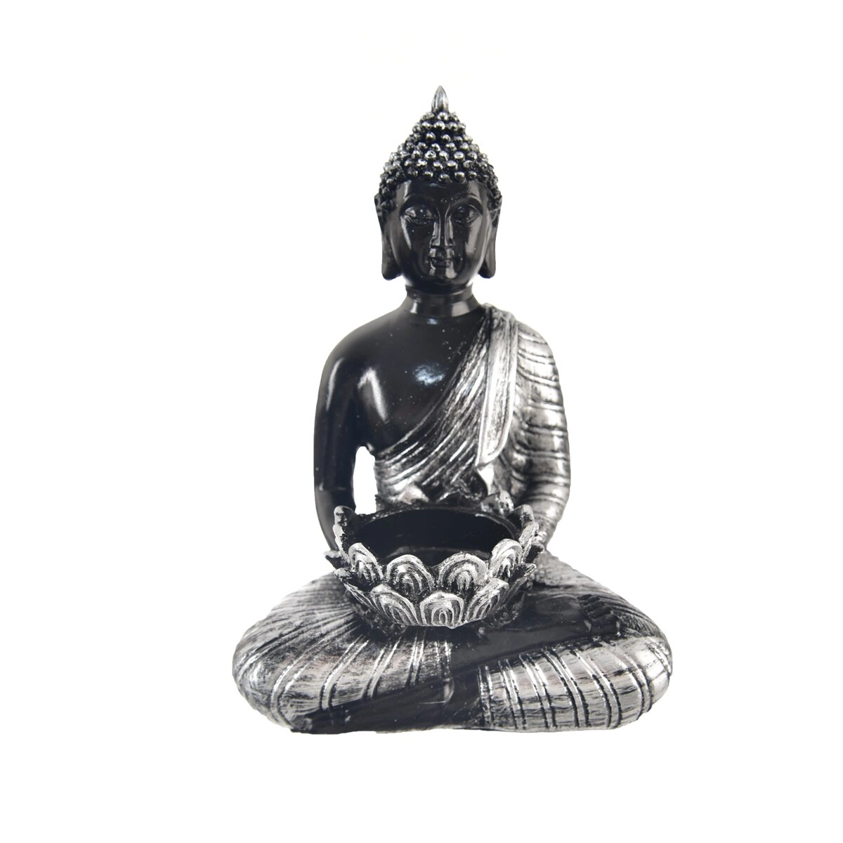 E-shop Keramický svietnik Budha na čajovú sviečku strieborno-čierny