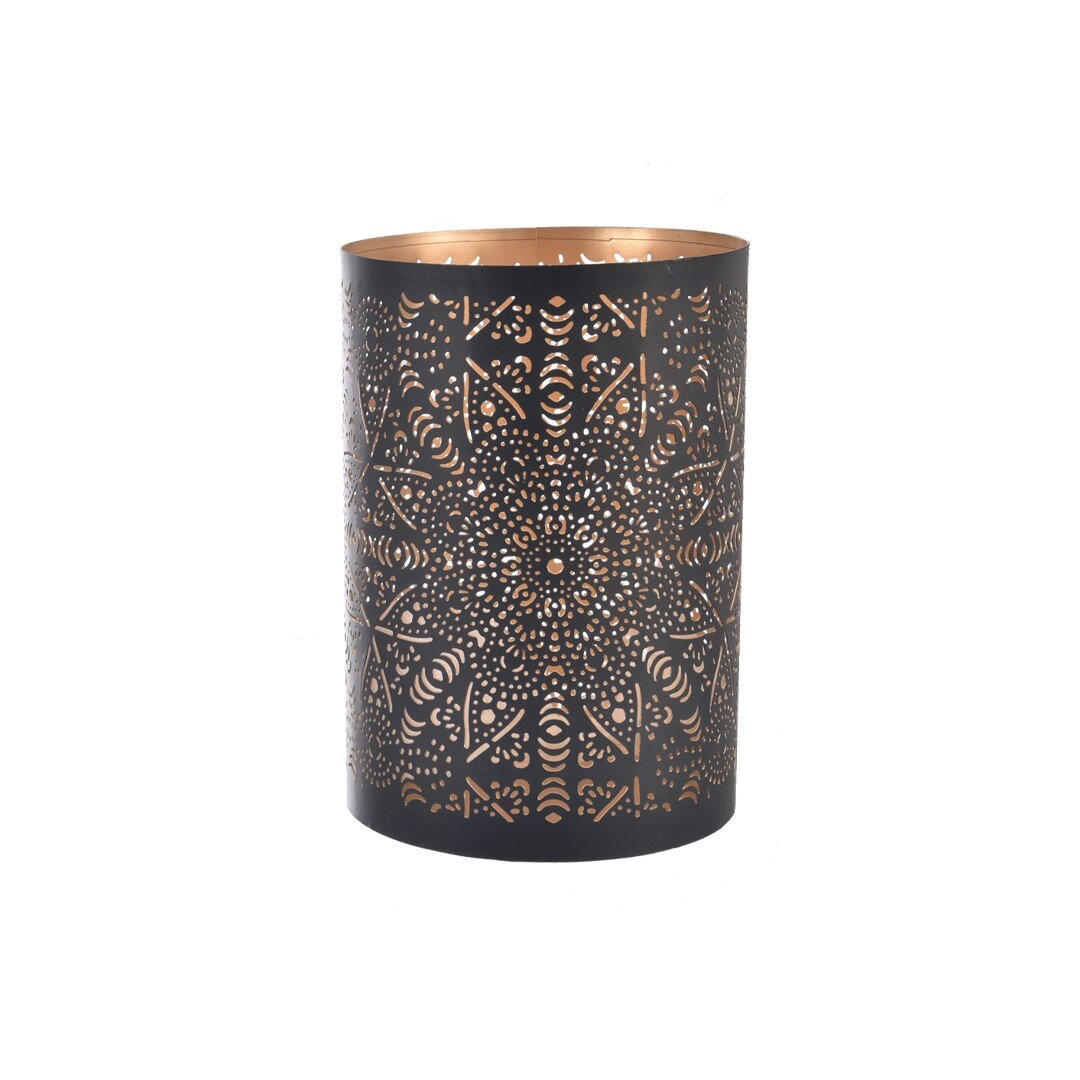 E-shop Kovový svietnik Mandala čierno-zlatý 22 cm