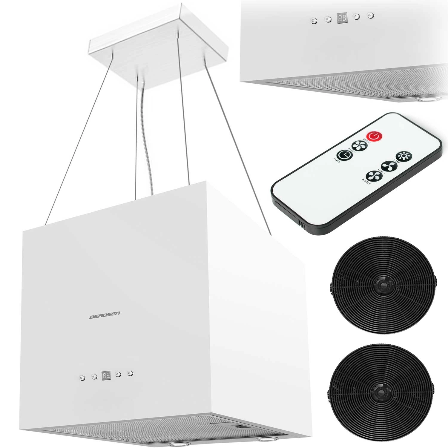 Ostrovný digestor 40 cm Berdsen s LED osvetlením a 2 uhlíkovými filtrami