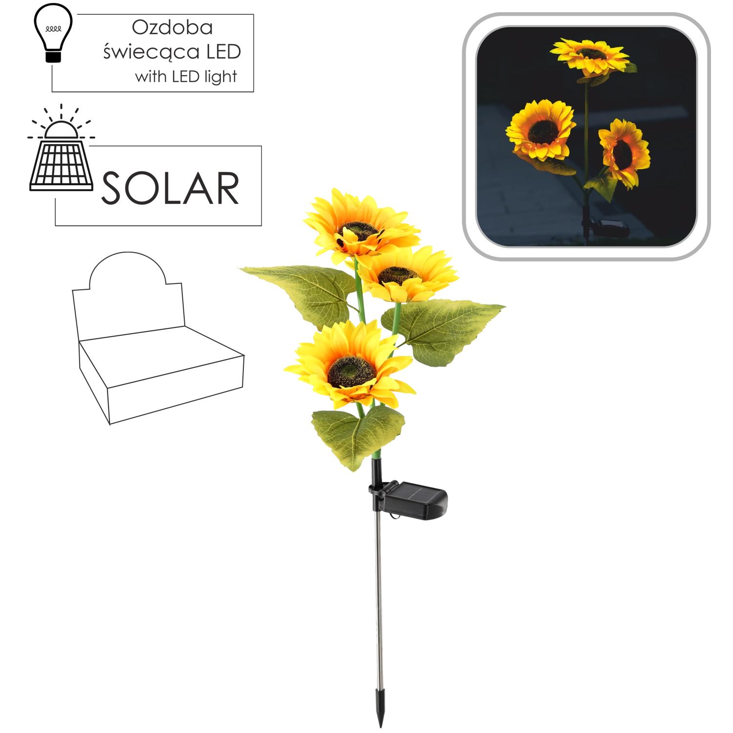 E-shop Solárna záhradná lampa slnečnica 70 cm, 30 LED teplá biela