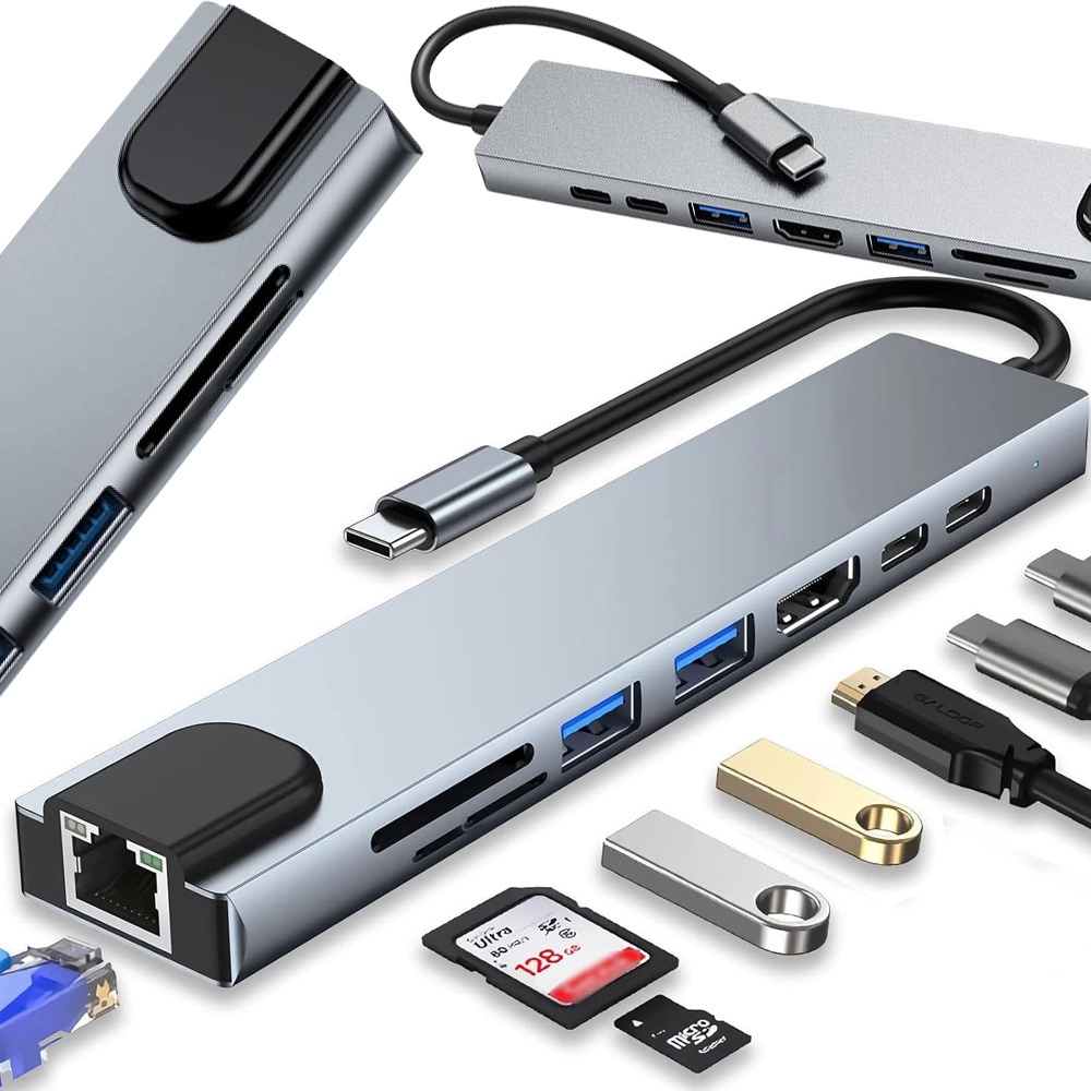 Multifunkčný USB-C Hub Adaptér 8v1 s HDMI a Ethernetom