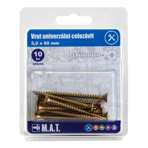 E-shop Univerzálny vrut celozávit 5 × 60 mm, pozink, 10 ks