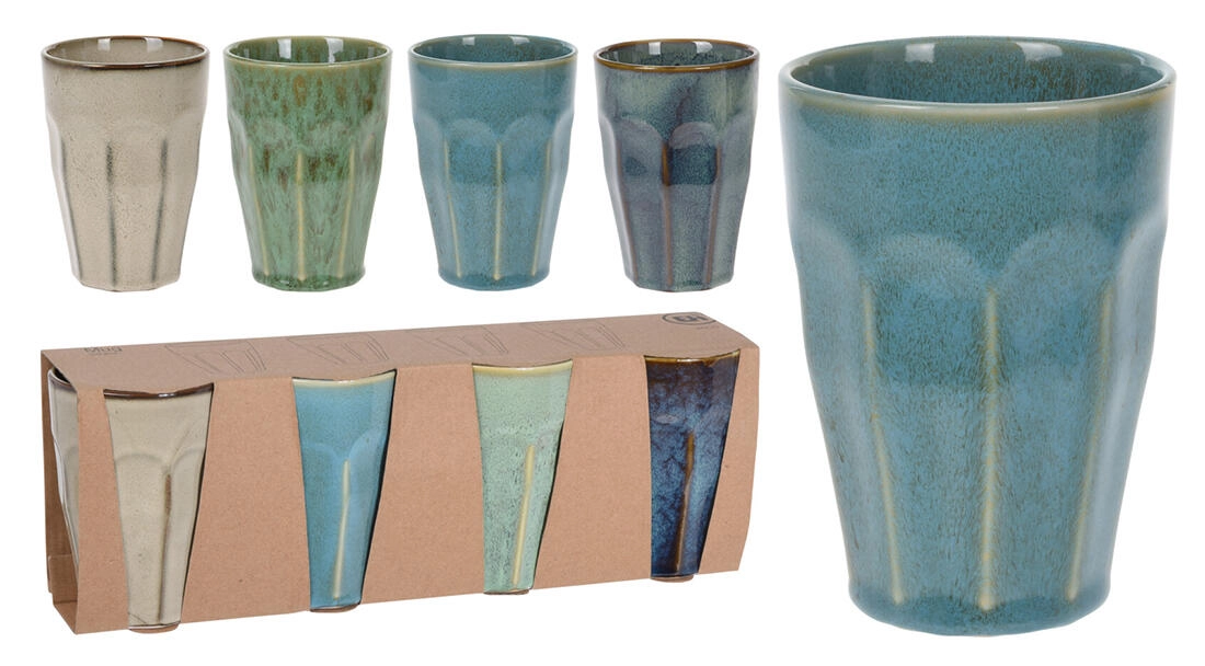 Porcelánový hrnček bez uška 330 ml – mix farieb (4 ks)