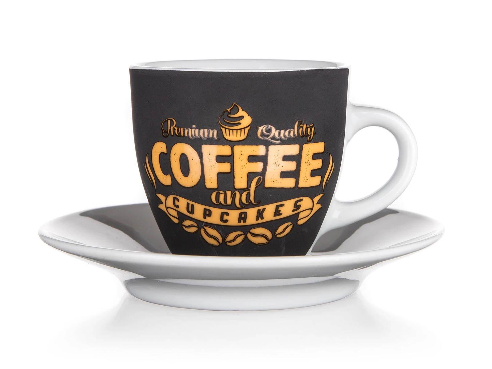 E-shop Šálka s podšálkou 90 ml COFFEE & CUPCAKES, keramická, biela