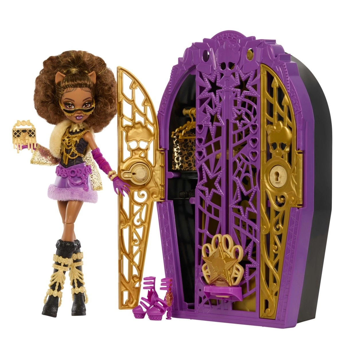 Bábika MONSTER HIGH Strašidelné tajomstvá Clawdeen Wolf s tajnou skriňou a doplnkami
