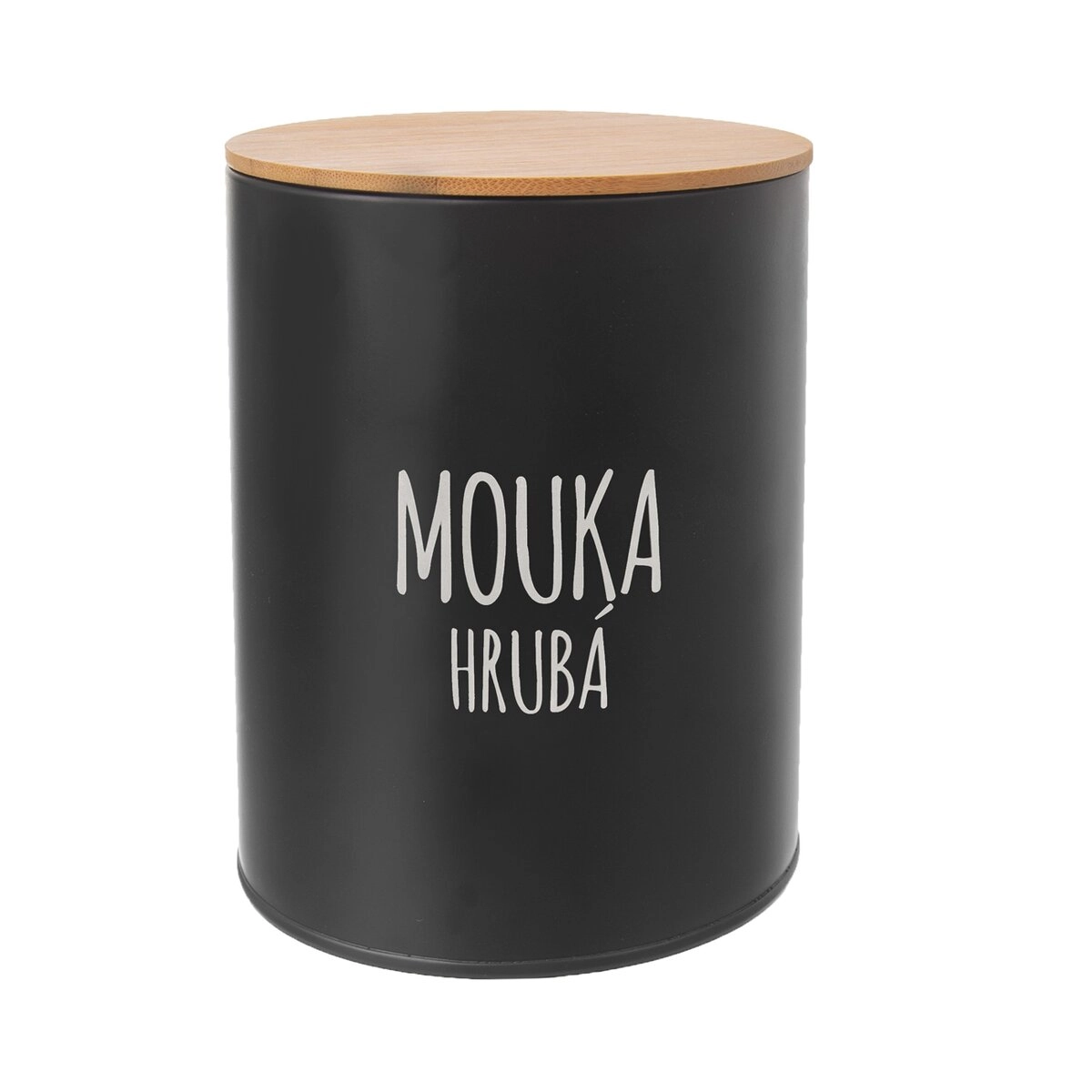 E-shop Plechová dóza s bambusovým vekom na hrubú múku 13 cm čierna