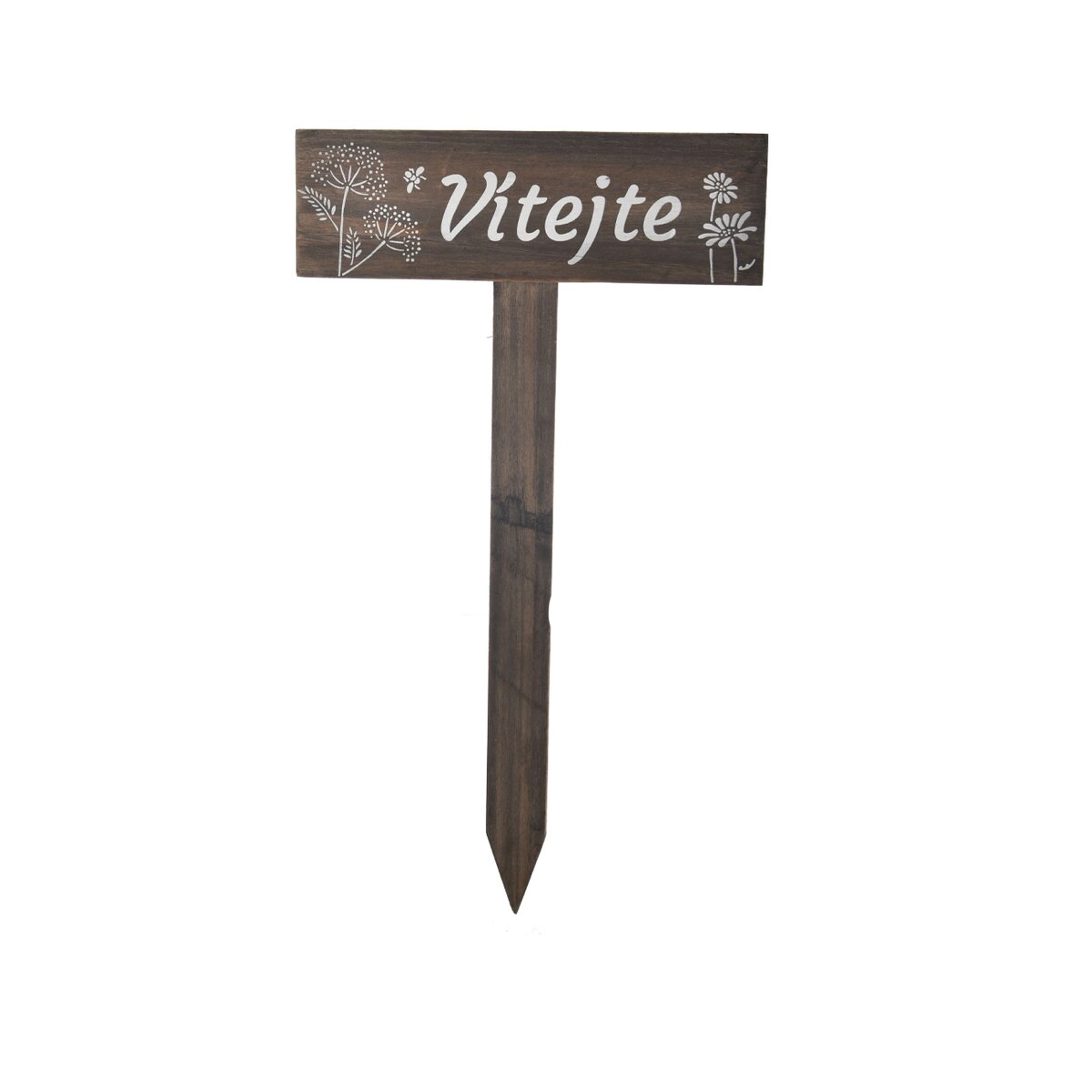 E-shop Meadow drevený zápich „Vitajte“ hnedý 45 cm