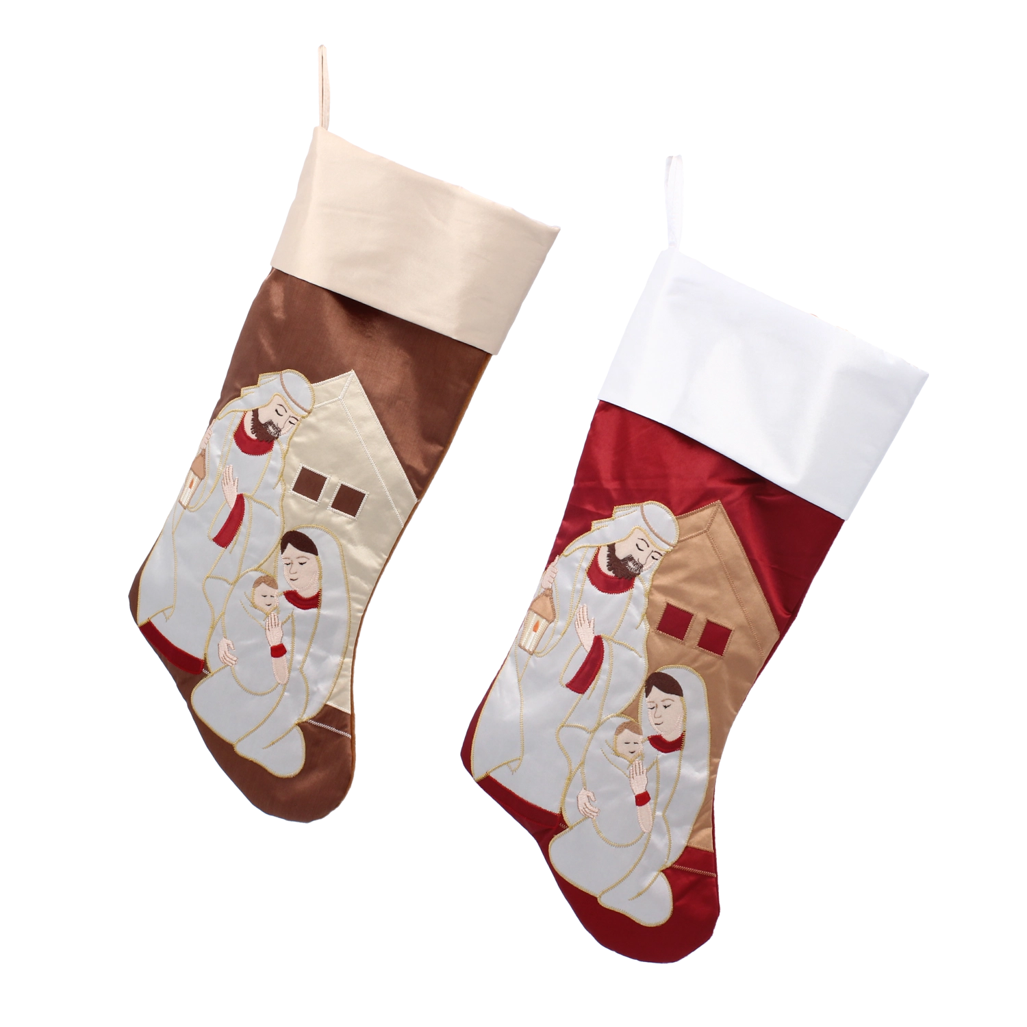 Vianočná pančucha s motívom Svätej rodiny a betlehema