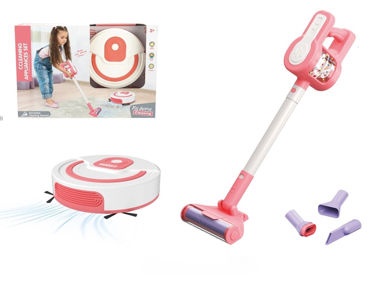 detský upratovací set – tyčový vysávač a robotický vysávač